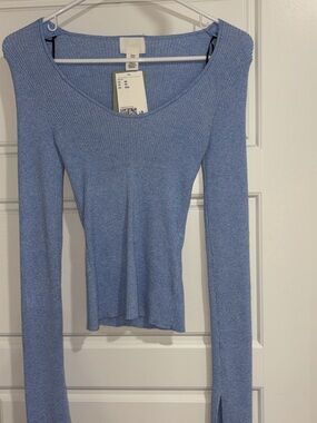 NWT H&M Scoop Neck Ribbed Long-Sleeve Top - Light Blue